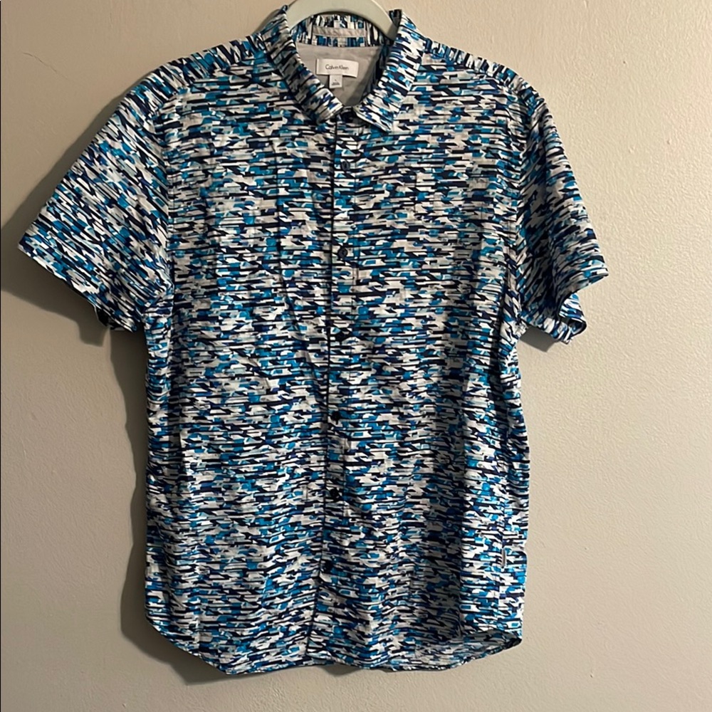 Calvin Klein Blue and White Casual Button Down Shirt